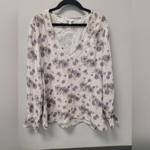 Lucky Brand Long Sleeve V Neck Floral‎ Blouse Size Large
